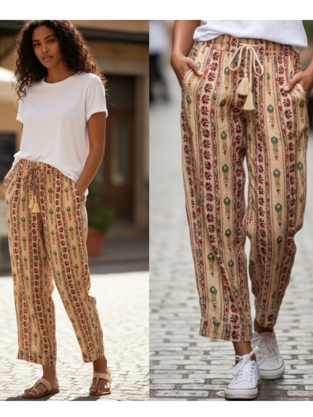 Haute Hippie Boho Tribal Pants w Beaded Tassel Ties & Pockets XL w MEASUREMENTS